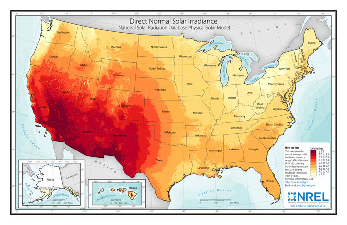 Direct Normal Solar Irradiance Map - NREL